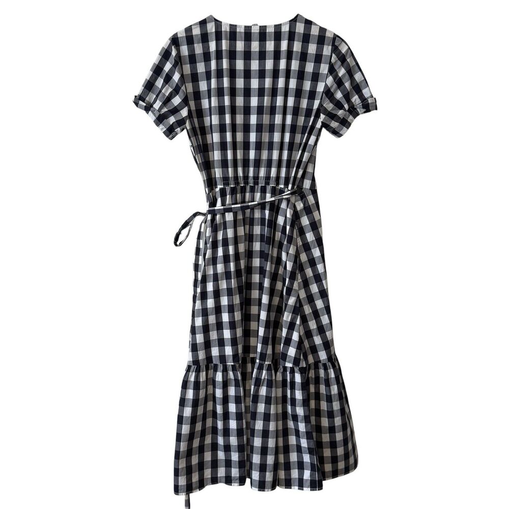 GAP Navy White Gingham Wrap Midi Dress Cotton Ruffle Hem Women’s Small - Picture 3 of 10